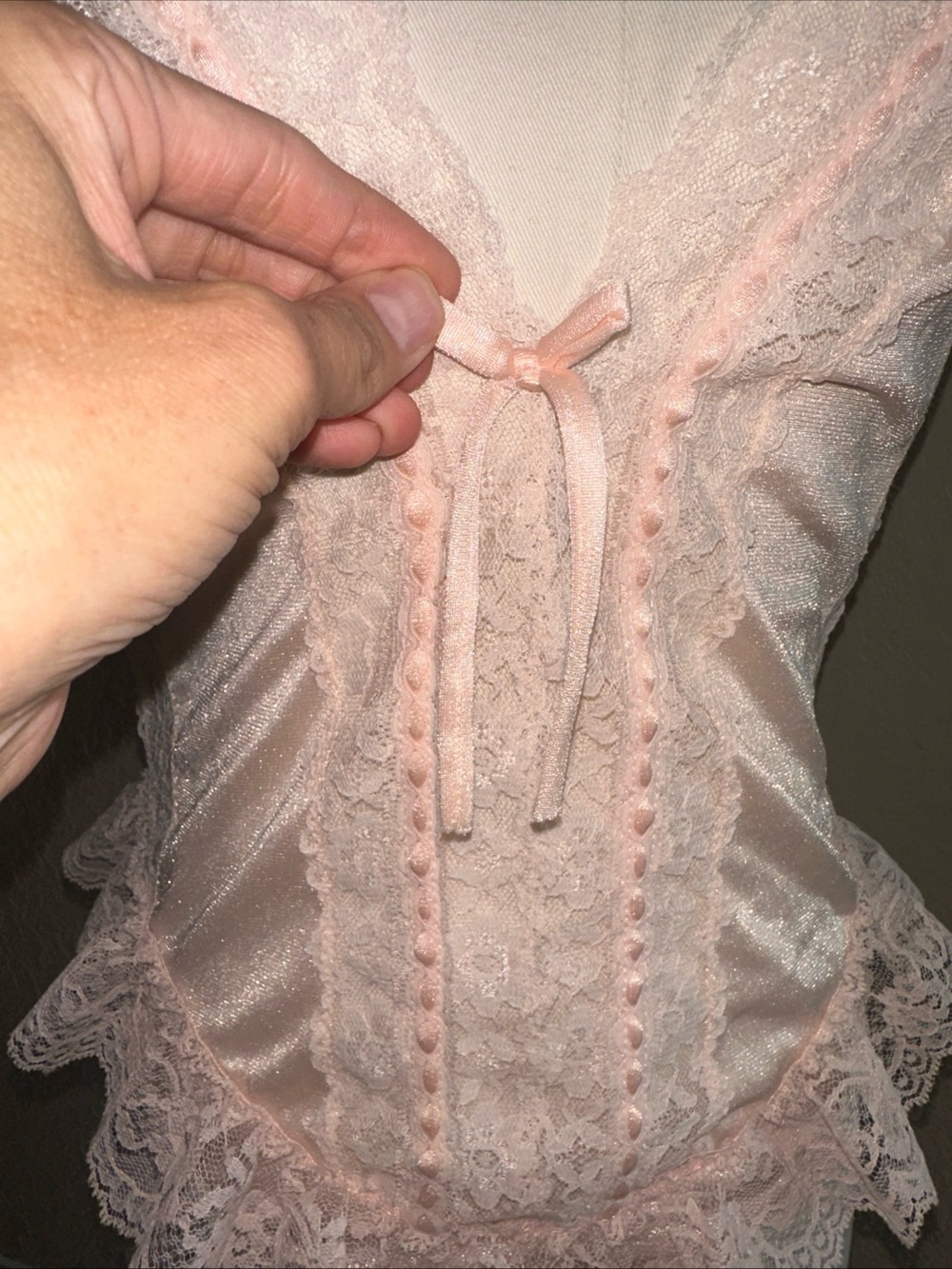 Vintage 80s Lace Teddy Bodysuit Womens M Blush Pink Snap Crotch USA Made - Picture 2 of 12